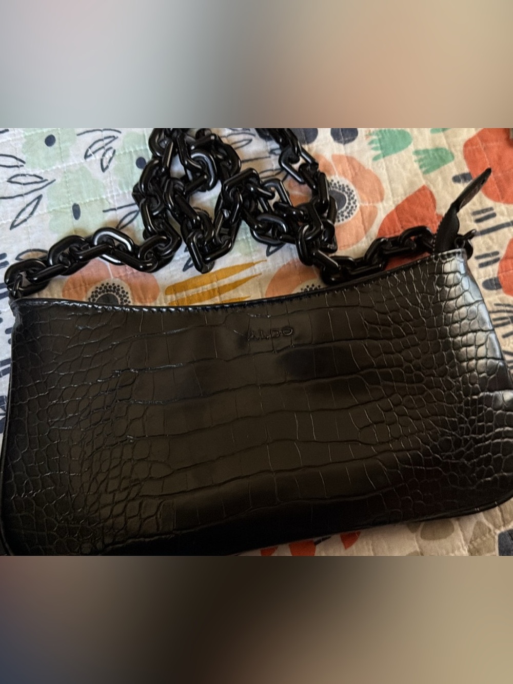 ALDO Black Croc-Embossed Crossbody with Chunky Chain